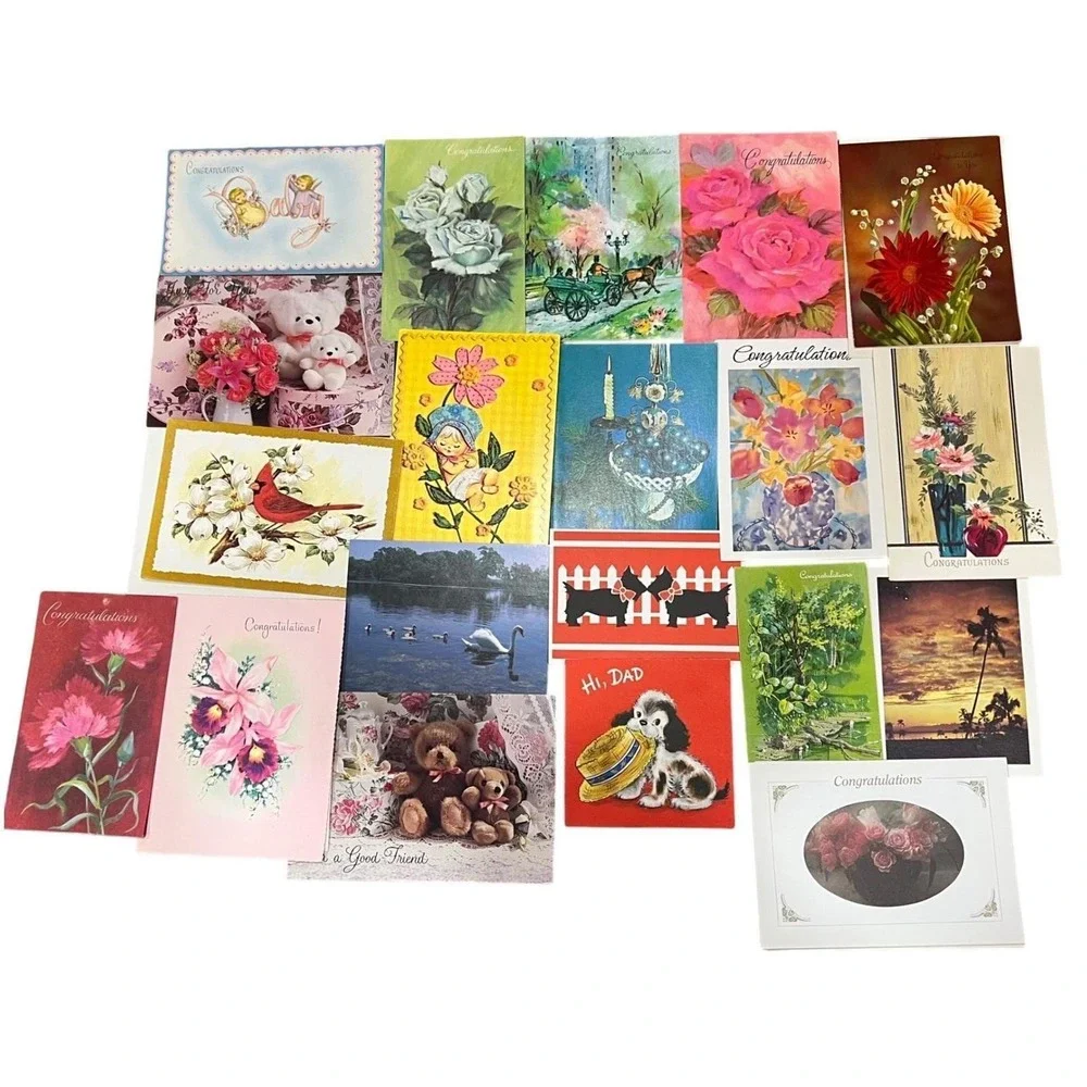 Vintage Greeting Card Ephemera Lot Floral Animal Mixed Occasion Craft Pack 20